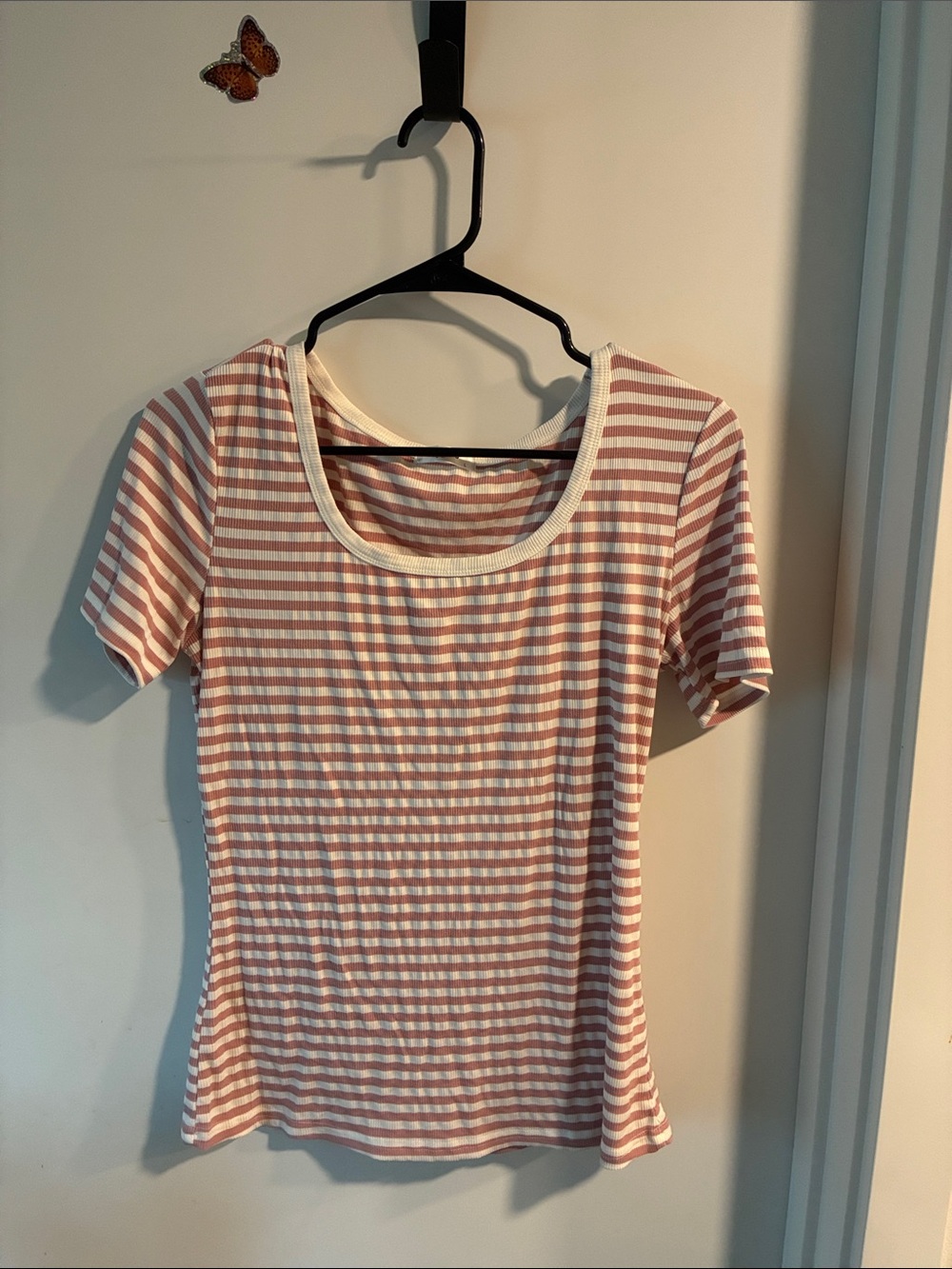 zeagoo Pink & White Striped Scoop Neck Tee